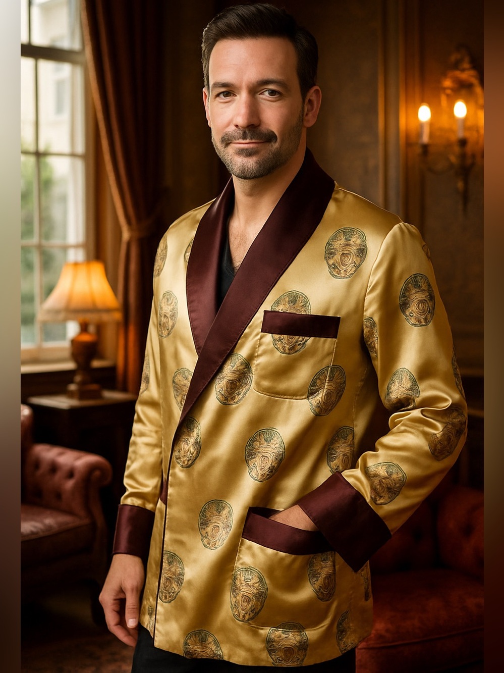 70S SILK SATIN JACKET DRAGON PHOENIX MEDALLION ASIAN GOLD ECLECTIC GRANDPA SZ 42
